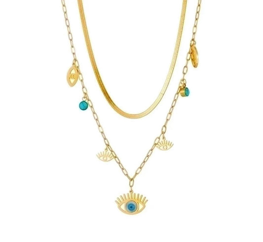 Double chain eye necklace